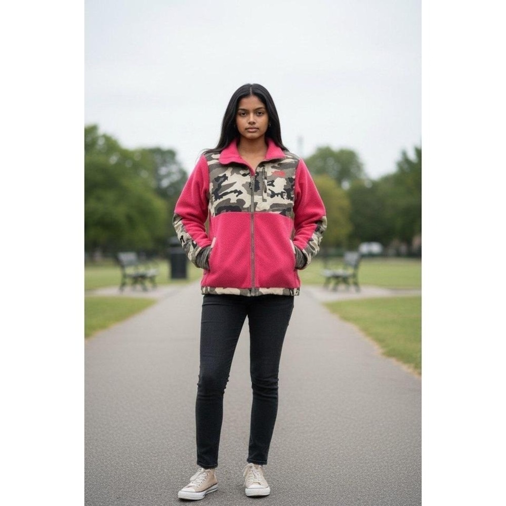 The‎ North Face Womens Fleece Jacket Pink Camo Full Zip Size S
